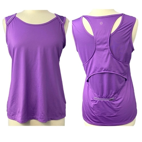 Athleta Purple Racerback Reflective Run Tank Top Athletic Yoga Zip Pocket - Picture 1 of 10